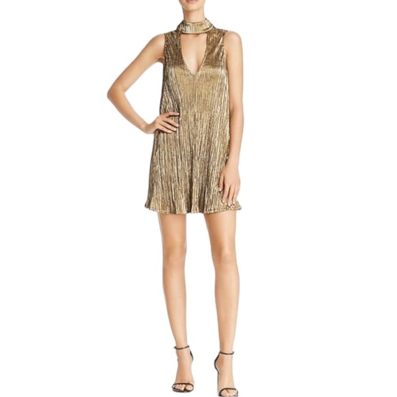 Show Me Your Mumu Friday Choker Metallic Cutout Dress in Good As Gold Pleat - S - Picture 4 of 15